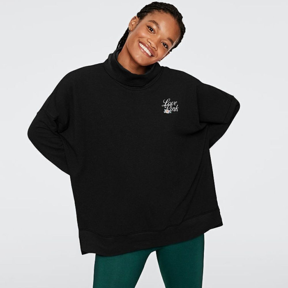 Victoria’s Secret PINK Turtleneck Oversized Pullover Sweater Tunic Black Small - Picture 7 of 7